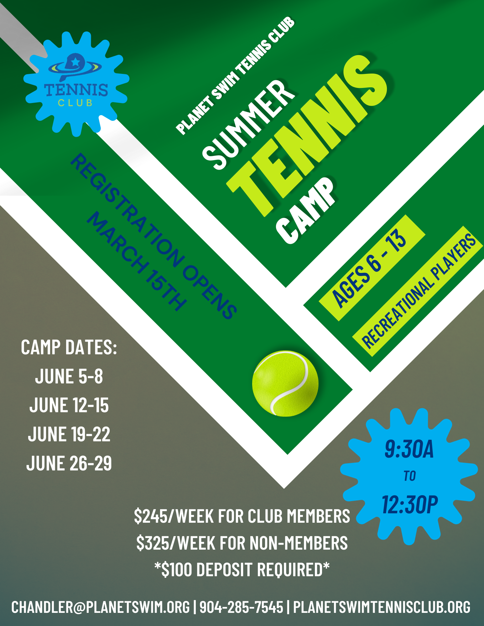 tennis summer camp 2023 - flyer